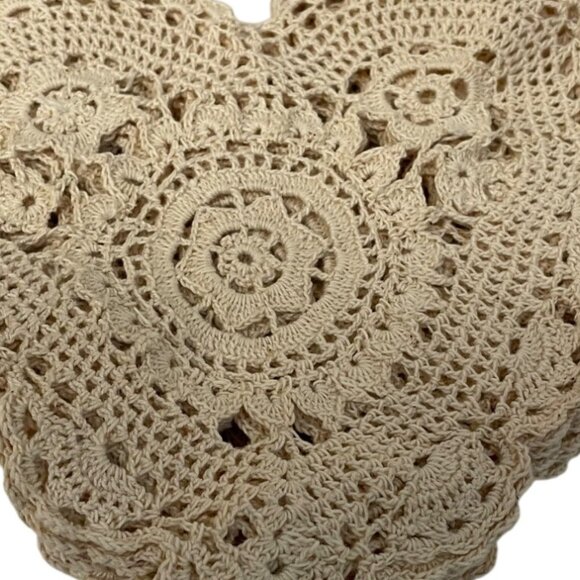 Handmade Heart Shaped 8x8 Crochet Lace Doilies Set Of 12 100% Cotton Beige China - Picture 2 of 6
